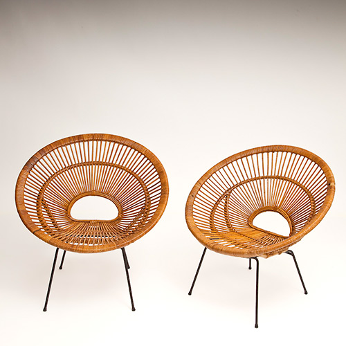 Pair of rattan hoop chairs