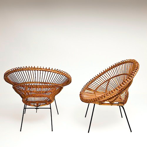 Pair of rattan hoop chairs 