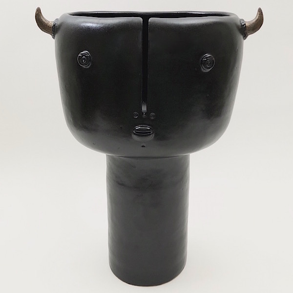 DaLo - Large Black Bull Ceramic Vase 