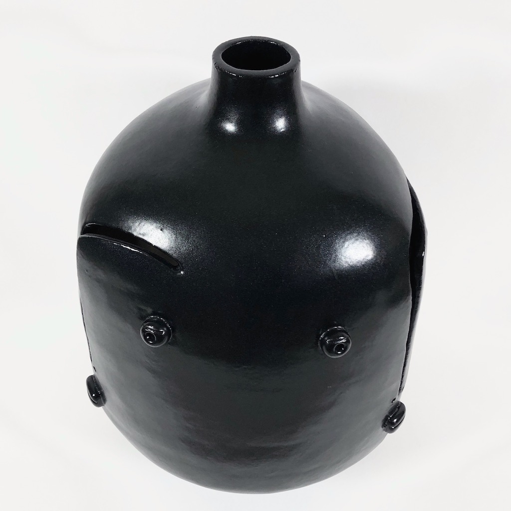 DaLo - Important Black Ceramic Table Lamp, 3 Sides Decorated