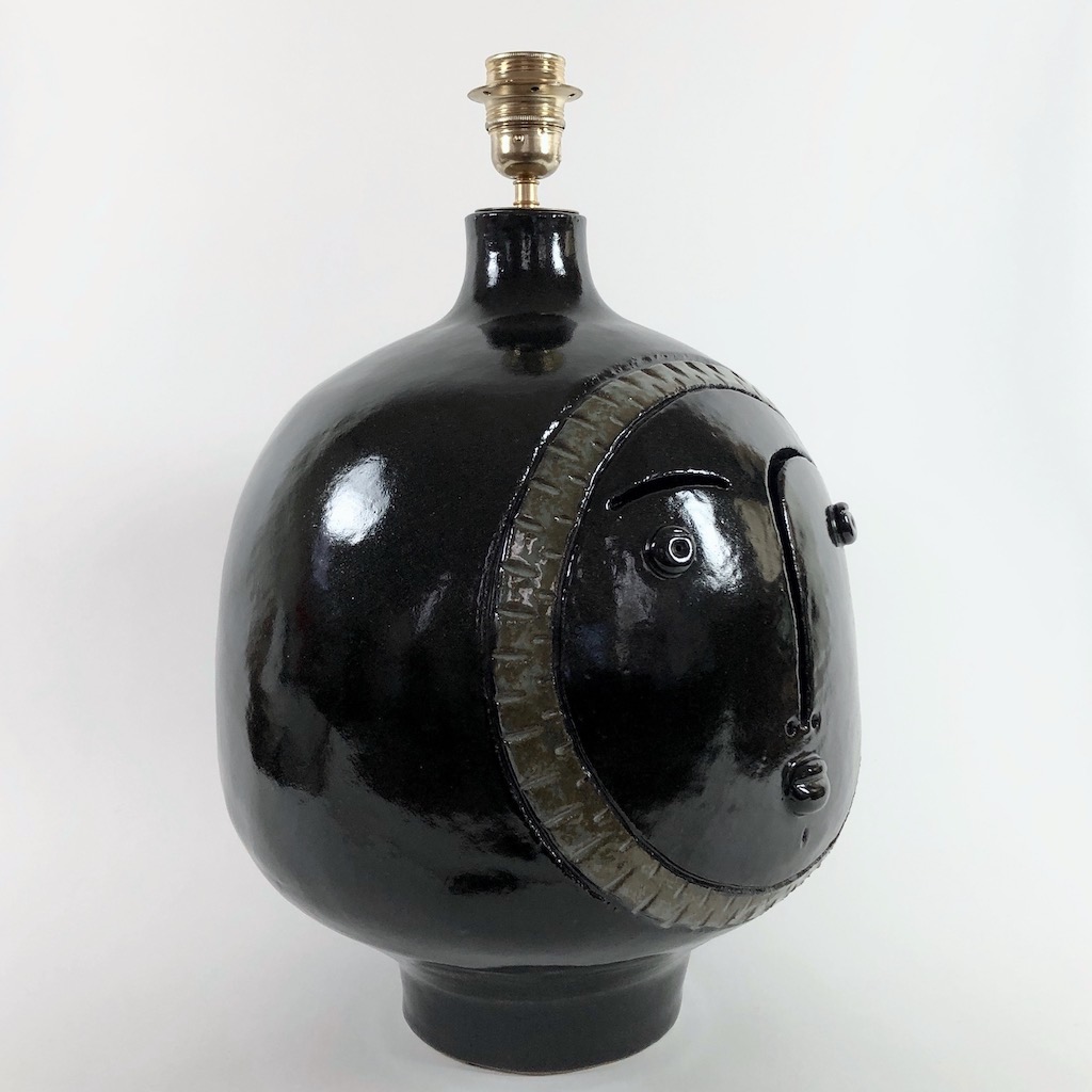 DaLo - Important Ceramic Lamp Base, Black with Medallion. 