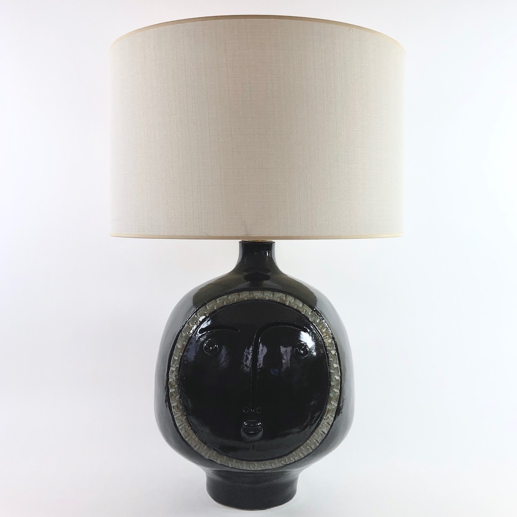 DaLo - Important Ceramic Lamp Base, Black with Medallion. 