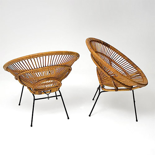 Pair of rattan hoop chairs