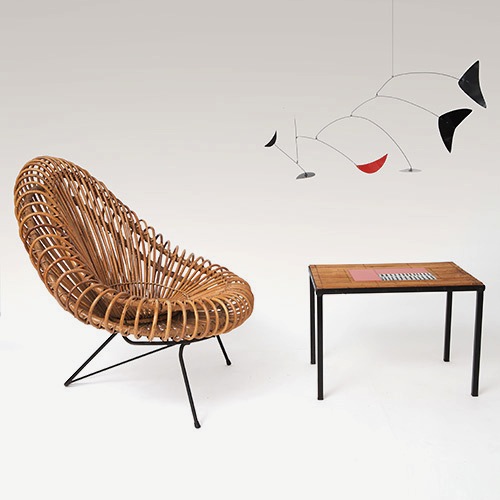 Grand fauteuil en rotin courbé