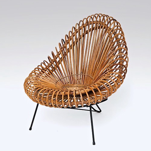 Grand fauteuil en rotin courbé