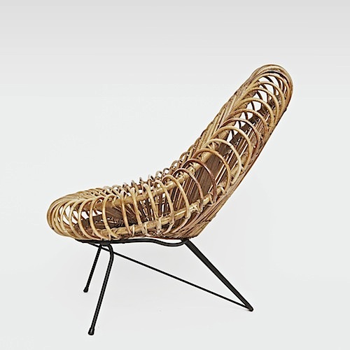 Grand fauteuil en rotin courbé