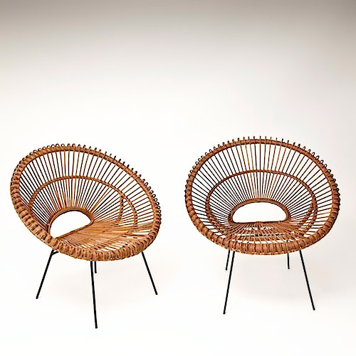 Pair of rattan hoop chairs 